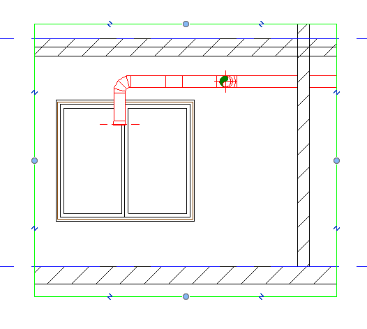 Если перейти на сам разрез, то у него есть рамка, она зелёная на рисунке, и ручки, за которые можно менять ширину разреза (на плане они тоже есть) и высоту — наша третья плоскость Z.