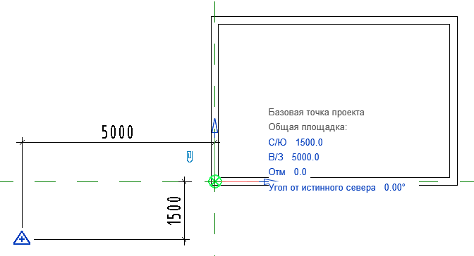 Площадка 2 и координаты базовой точки. Обратите внимание, что её координаты показывают смещение от точки съёмки