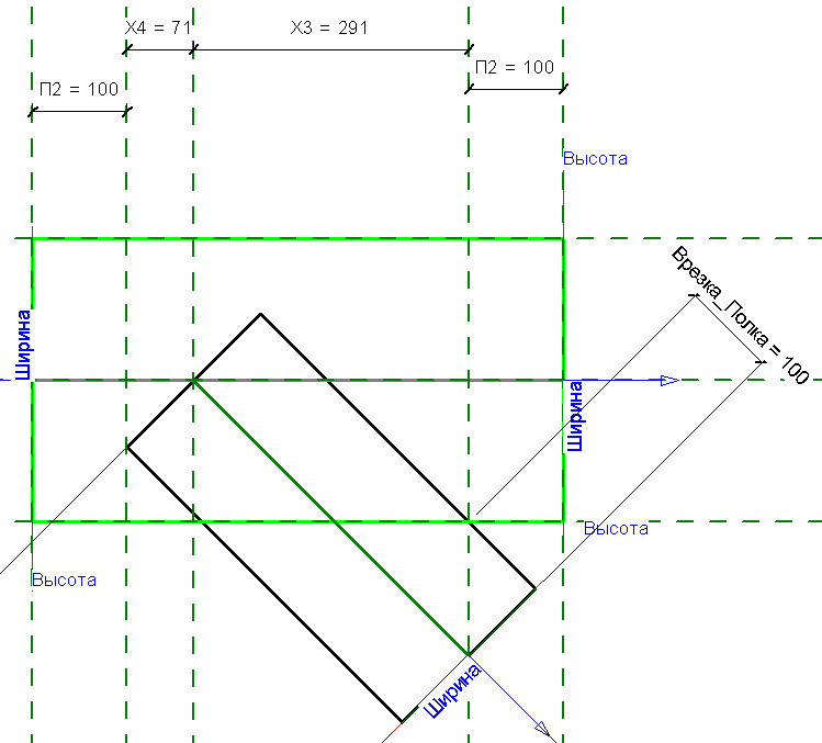 Схема тройника. Магистраль выделена зелёным