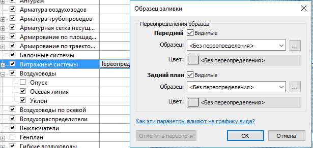 Переопределение видимость штриховок для категории