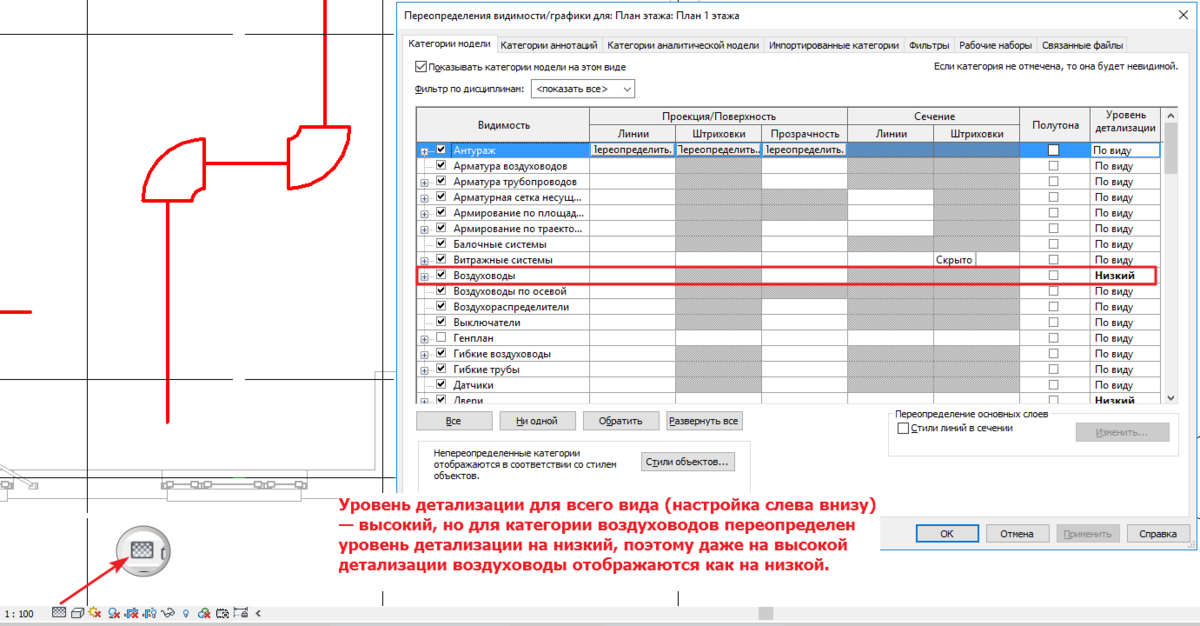 Переопределение уровня детализации для категории