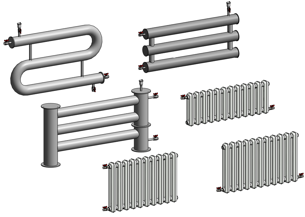 Revit-библиотека: чугунные секционные радиаторы и регистры из гладких труб