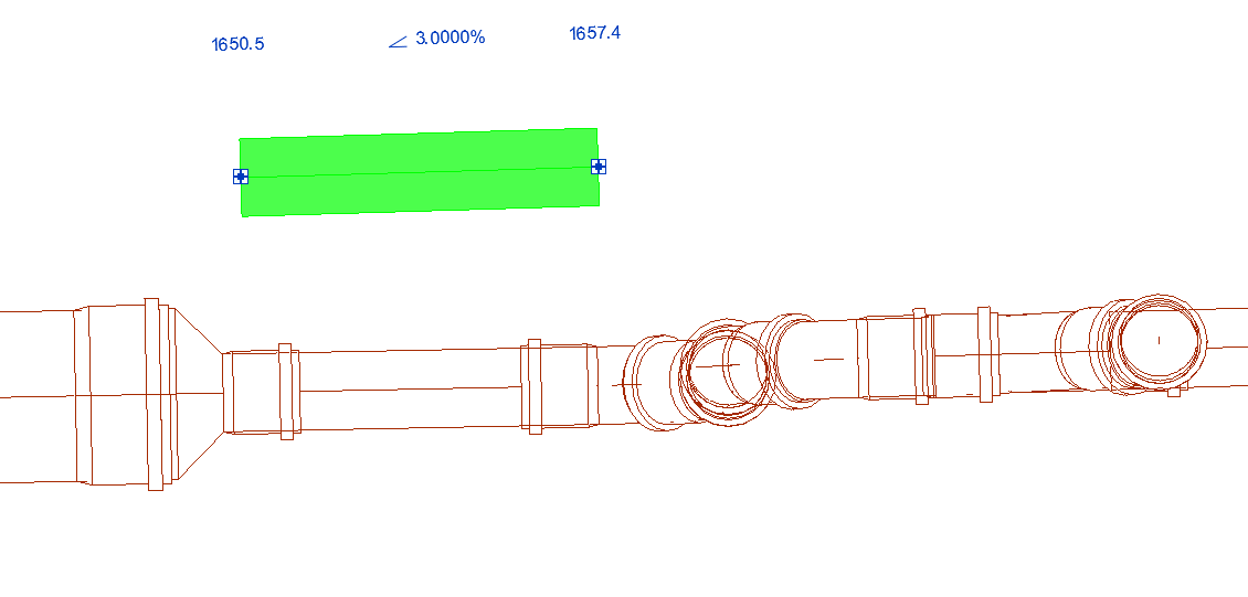 Рисую рядышком трубу с нужным уклоном 0,03