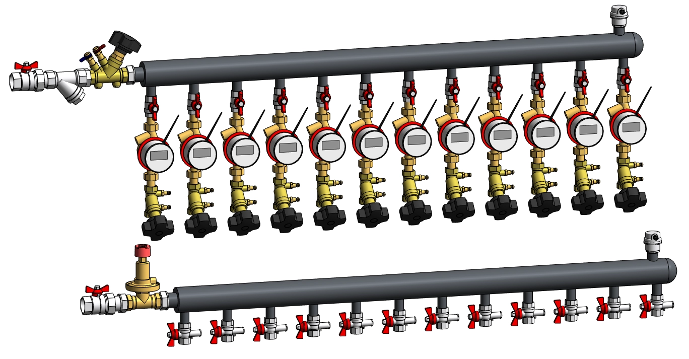 Разработка BIM-моделей этажных коллекторов для отопления Pradex